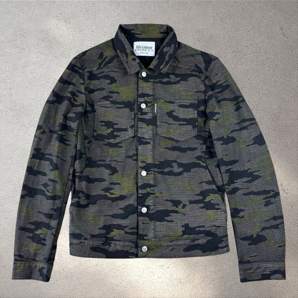 Life Is War Twill Camo Trucker Jacket‎ Men's Medium USA Streetwear